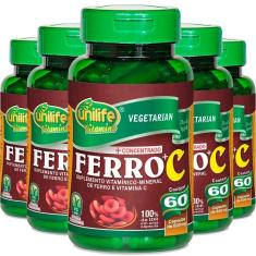 Imagem de Kit 5 Ferro com Vitamina C Unilife 60 Cápsulas