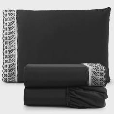 Imagem de Jogo De Lençol Suave Lese Percal 180 Fios Solteiro 3 Peças Barato - Preto