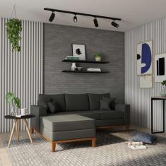 Imagem de Sofá 3 Lugares Rosário Com Chaise Esquerdo Linho Grafite - Mobly