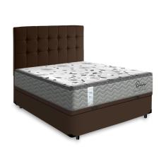 Imagem de Cama Box Baú + Cabeceira Cassis Marrom e Colchão de Molas Casal - Probel - Guarda-Costas Ouro 138cm