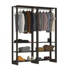 Imagem de Guarda-Roupa Closet 2 Peças com 2 Cabideiros e 3 Nichos Yes Nova Mobile Grafite Intenso
