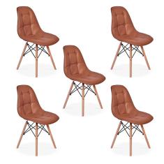 Imagem de Conjunto 5 Cadeiras Dkr Charles Eames Wood Estofada Botonê - Marrom