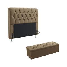 Imagem de Kit Cabeceira Estofada Para Cama Box Sirius 195 Para Cama King e Calçadeira Sagitarius Sued Capuccino Aradecor