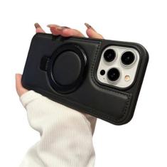 Imagem de Suporte de couro capa de telefone para iphone 15 14 pro max suporte de anel magnético capa à prova de choque para iphone 15 14 plus, preto, para iphone 15