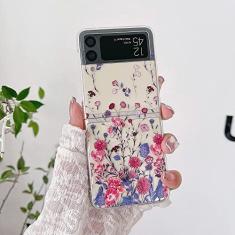 Imagem de Para Samsung Z Flip 4 Case Floral Transparente Folding Phone Case com Pulseira Para Samsung Z Flip 3 5G ZFlip4 Hard PC Back Cover, b, Para Z Flip 3