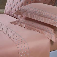 Imagem de Jogo Cama Lençol Garland King Bordado 100% Algodão Acetinado 400 Fios 4 Peças - Rosê e Cinza