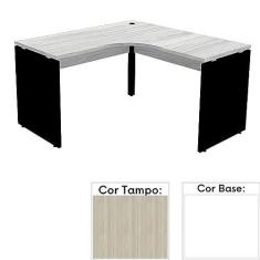 Imagem de Mesa de Escritório em L Pé Painel Pe25 em Mdp 145 x 145 x 60 cm Nogueira Casablanca e Base Branca