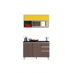 Imagem de Cozinha Modulada 2 Peças 5 Portas 2 Gavetas Amêndoa/Amarelo