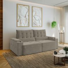 Imagem de Sofá Retrátil e Reclinável com Porta Copos e Usb 3 Lugares 230cm Embaúba Extra Cabecasa Madeiramadei Cinza Claro Fosco