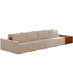 Imagem de Sofá Ilha Modular Para Sala 392cm Com Puff Dublin K01 Veludo Bege Sintético Caramelo - Lyam Decor