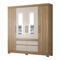 Imagem de Guarda Roupa Casal Bilbao 4 Portas E 4 Gavetas Amêndola Off White Com Espelho - Demóbile Amêndola Off White