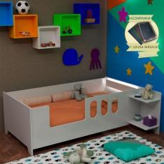 Imagem de Cama Infantil Livia Com Led Usb Prateleiras Divaloto Acompanha Lousa M