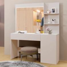 Imagem de Penteadeira Camarim Londres Com Espelho 1 Gaveta 1 Porta Mavaular Off White Bivolt
