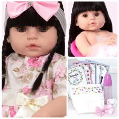 Imagem de Boneca Reborn Recém Nascida Morena Linda Pode Dar Banho - Cegonha Rebo