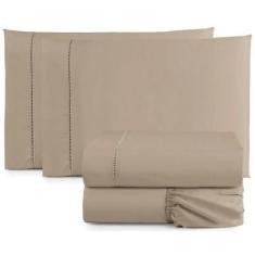 Imagem de Jogo De Lençol Cama Box Queen 4 Peças Percal 400 Fios Cáqui - Casa Hom