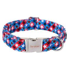 Imagem de Coleira de cachorro patriótica, coleira para cachorro Unique style paws 4 de julho, coleira de algodão com estrelas americanas, para cães pequenos, médios e grandes