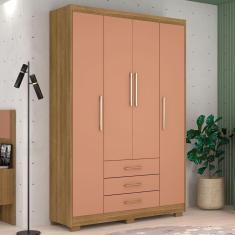 Imagem de Guarda-Roupa Solteiro Oregon 4 Portas 3 Gavetas Nature/Camarim - Pnr Móveis