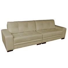 Imagem de Sofá 4 Lugares Bipartido Sala de Estar Milano 260cm Couro Bege - Gran Belo