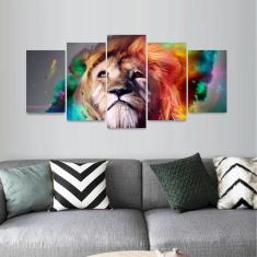 Imagem de Quadro Mosaico 130x63 Leão Moderno Colorido decorativo