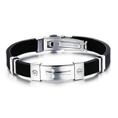 Imagem de Pulseira De Silicone Com Aço Inox E Cruz Em Alto Relevo