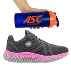 Imagem de Kit Tênis Para Caminhada Com Amortecedor Feminino Rosa E Coqueteleira