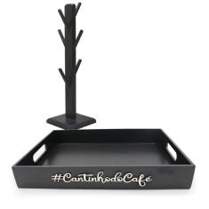 Imagem de Kit porta xicaras bandeja cantinho do café suporte 6 pinos