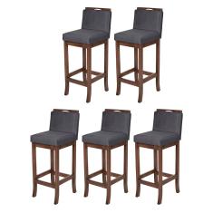 Imagem de Kit 5 Banquetas Alta em Madeira Capuccino Turim Suede Cinza CCS
