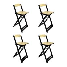 Imagem de Kit 4 Banquetas Bistro Soberana Bar em Madeira Padrão - Natural/preto