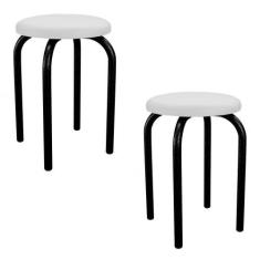 Imagem de Kit 2 Banquetas Baixas Empilháveis Em Aço Maviê Sintético Branco/preto