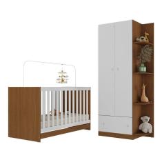 Imagem de Berço 3 Em 1 Para Colchão 130 X 60cm Com Guarda-roupas 2 Portas Doce De Leite Multimóveis Mp4241 Madeirado/branco Madeirado/branco