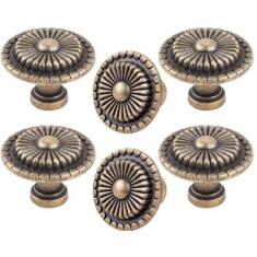 Imagem de HUGOLEM Pacote com 6 puxadores de gaveta com padrão de flores em bronze antigo, puxadores de cômoda de liga de zinco vintage, puxadores de porta e janela, ferragens de armário para armários de