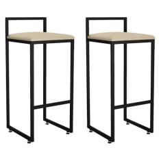 Imagem de Kit 02 Banquetas Altas Para Cozinha Sala de Jantar Hanna L02 Preto Suede Bege - Lyam Decor