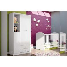 Imagem de Quarto de Bebê Completo Bala de Menta 2 Peças (1 Guarda Roupa + 1 Berço) QI94 Branco - Henn