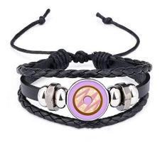 Imagem de DIYthinker Pulseira rosa rosquinha sobremesa doce pulseira de couro trançado corda
