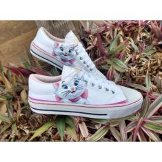 Imagem de Tenis Feminino Casual Branco Confortável Jovens Adultos Tecido Estampa