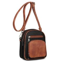 Imagem de FADEON Mini bolsas de corpo cruzado para mulheres Bolsa pequena de corpo cruzado, bolsa de corpo cruzado de grife Bolsa de ombro com compartimento para cartão (Castanho Preto)