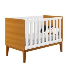 Imagem de Berço Mini Cama Classic com Pés Amadeirado - Reller Móveis, Branco/Sav