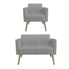 Imagem de 01 Namoradeira E 01 Poltrona Marisa Suede Grafite