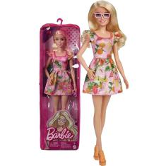 Imagem de Boneca Barbie Fashionista Loira 32cm Vestido Frutinha Mattel