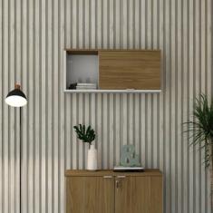 Imagem de Armário Aéreo com Nicho e Porta Basculante 35cm X 80cm X 35cm Branco/Vermont Oak