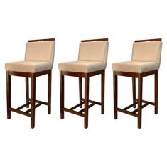 Imagem de Kit 3 Banquetas Média para CozinhaLíbia Madeira Capuccino Suede Bege CCS