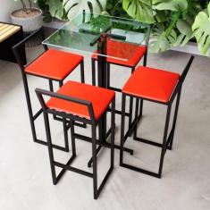 Imagem de Conjunto Mesa Alta Bar Bistrô Quadrada Vidro 4 Banquetas Confort Estof