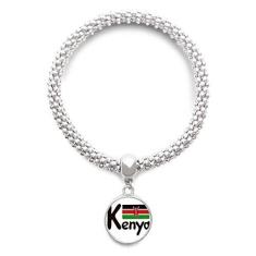 Imagem de DIYthinker Pulseira de prata com pingente redondo e bandeira nacional Kenya