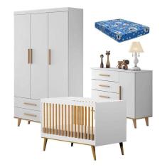 Imagem de Quarto De Bebê Ludmila Com Berço Ligia Branco Acetinado Bétula Com Colchão Ortobom Móveis