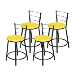 Imagem de Jogo 4 Banqueta Baixa Para Cozinha Epoxi Craqueada Assento Estofado