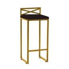 Imagem de Banqueta Alta Bar Bistrô Ferro Dourado Corino Marrom