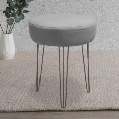 Imagem de Banqueta Puff Jullia Luxo 55cm Industrial Ferro Marrom Suede Cinza - Ahazzo Móveis