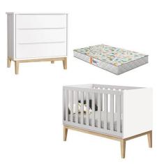 Imagem de Berço Americano e Cômoda Gaveteiro New Classic Branco com Pés Madeira 