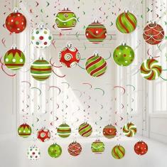 Imagem de Fayoo 54 peças de decoração de redemoinhos de Natal para pendurar no teto, enfeites de Natal, recortes vermelhos e verdes, decoração para festa de Natal, férias, inverno, casa, escola, sala de aula
