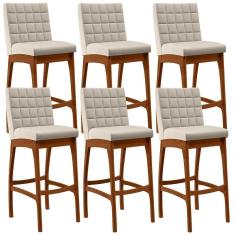 Imagem de Kit 06 Banquetas Altas Mila Linho Cru